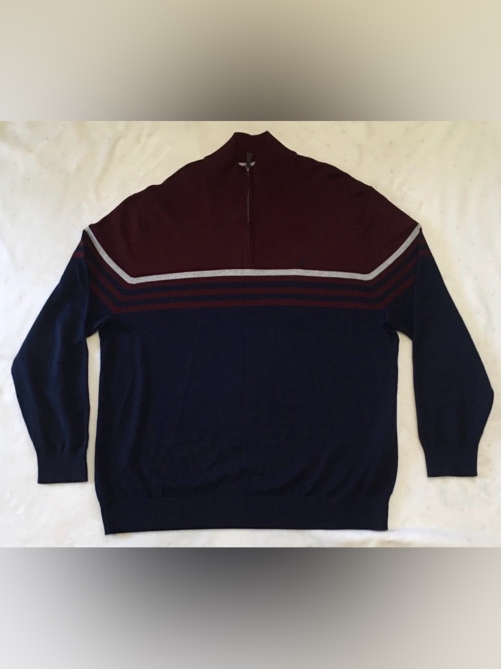 Nautica Men’s 2XL Quarter Zip Sweater Burgundy Navy Colorblock Knit